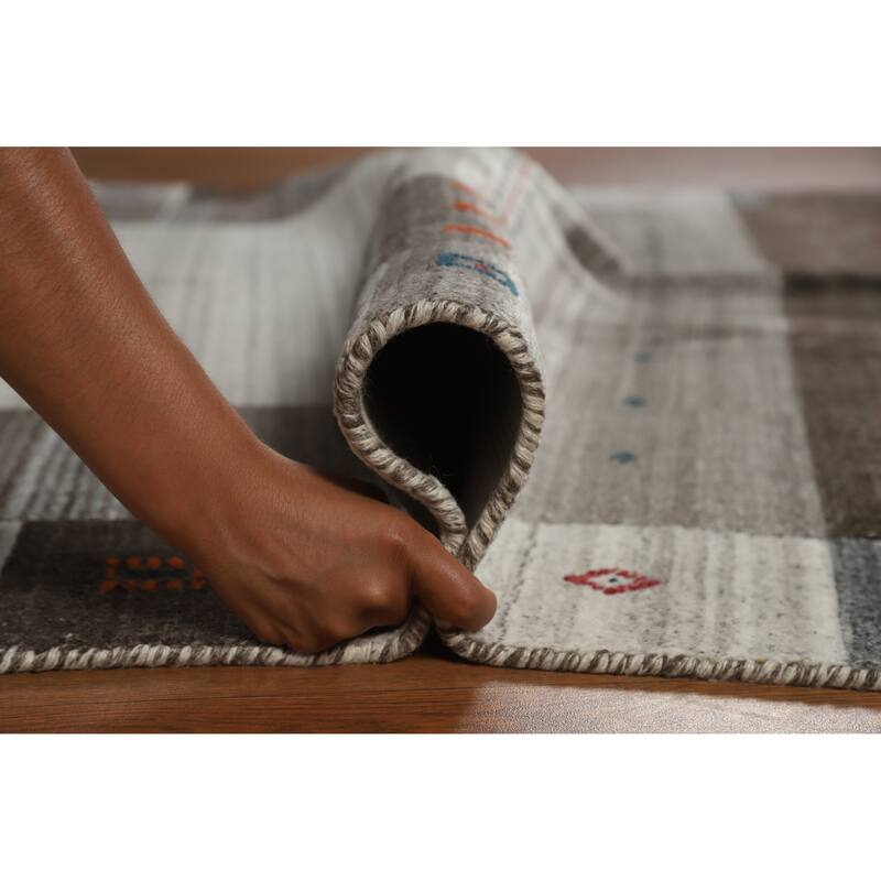 Hand Knotted Oriental 100% Wool Carpet Tribal Tribal Greys & Charcoal Gabbeh Area Rug - 7' 7'' X 5' 5''