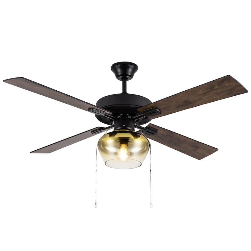 Suzane River of Goods Black Satin with Obre Glass Shade 52-Inch Ceiling Fan with Light - 52" x 52" x 14.25/19.25"