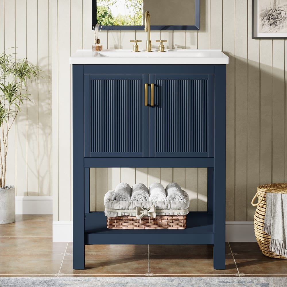 23.5 Inch Single Bathroom Vanity With Ceramic Top, Sink Included