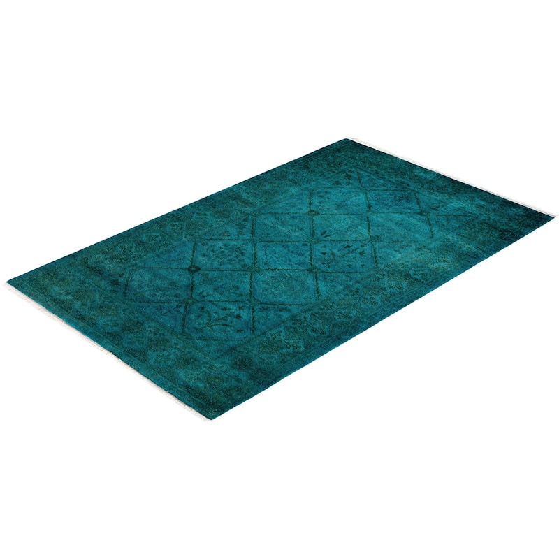 Overton Hand Knotted Wool Vintage Inspired Modern Contemporary Overdyed Blue Area Rug - 3' 3" x 5' 3"