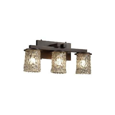 Justice Design Veneto Luce Dakota 3-light Dark Bronze Bath Bar, Clear Textured Cylinder - Rippled Rim Shade
