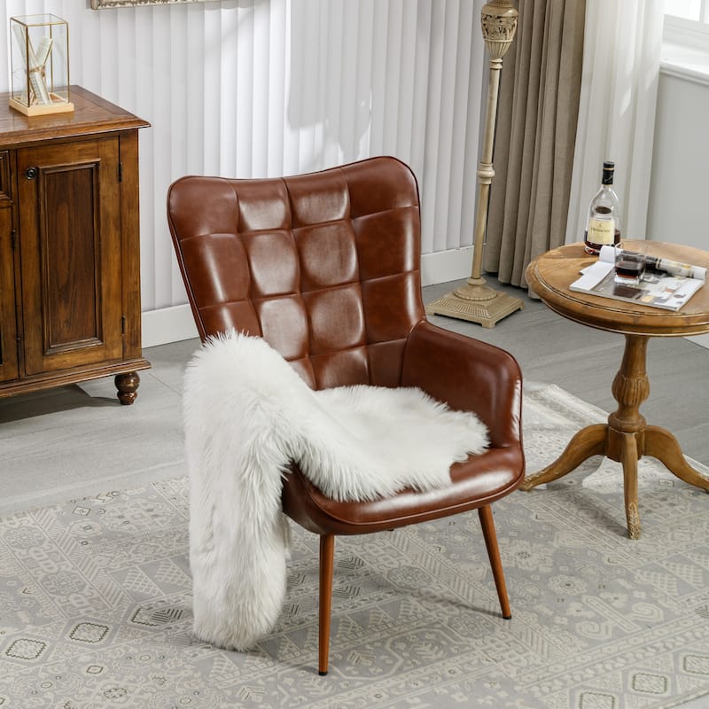 PU Leather Accent Chair Tufted Button Wingback Chair