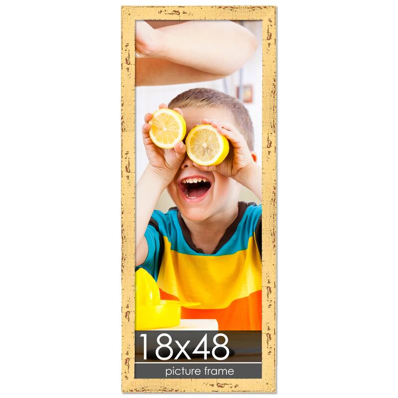 18x48 Frame Yellow Rustic Farmhouse - Shabby Chic Wood Picture Frame - Panoramic Poster Frame 18 x 48 Photo frame - Yellow