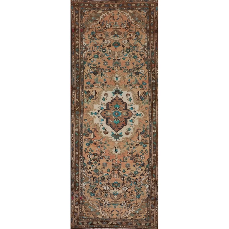 Hamedan Persian Vintage Runner Rug Hand-Knotted Wool Carpet - 3'7"x 10'9"