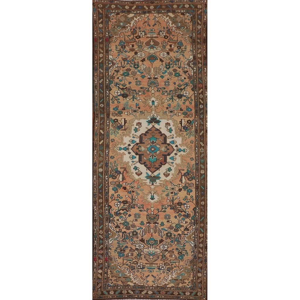 Hamedan Persian Vintage Runner Rug Hand-Knotted Wool Carpet - 3'7"x 10'9"