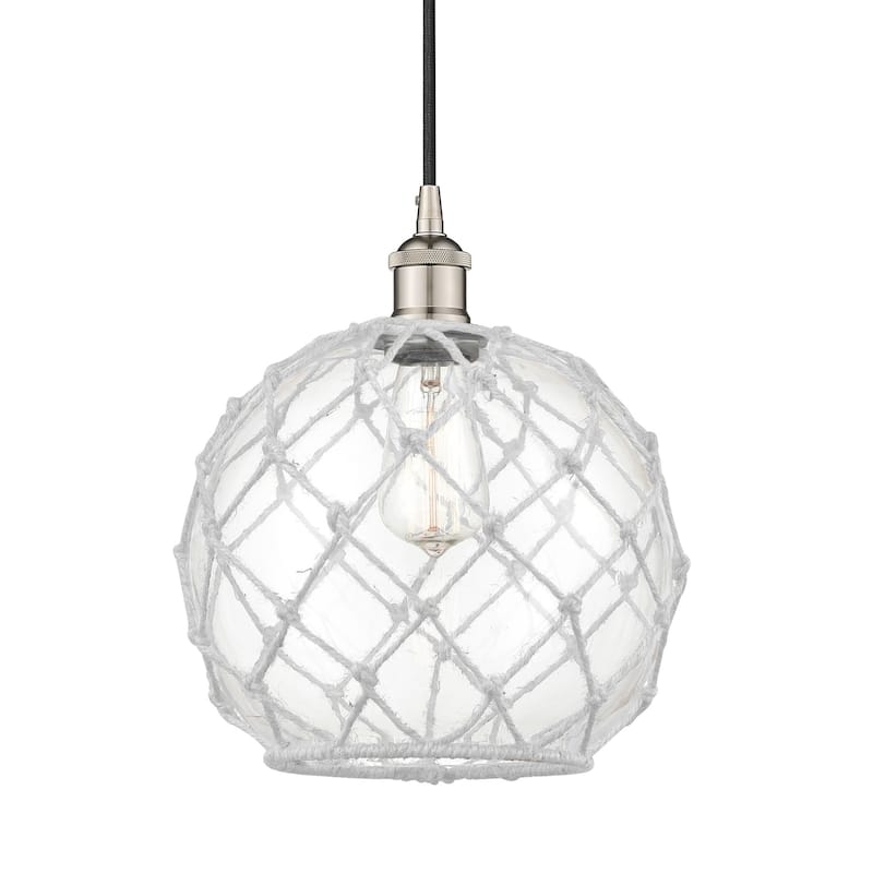 Innovations Lighting 616-1P-13-10 Farmhouse Pendant Farmhouse 10" Wide - Polished Nickel / Clear Glass with White Rope