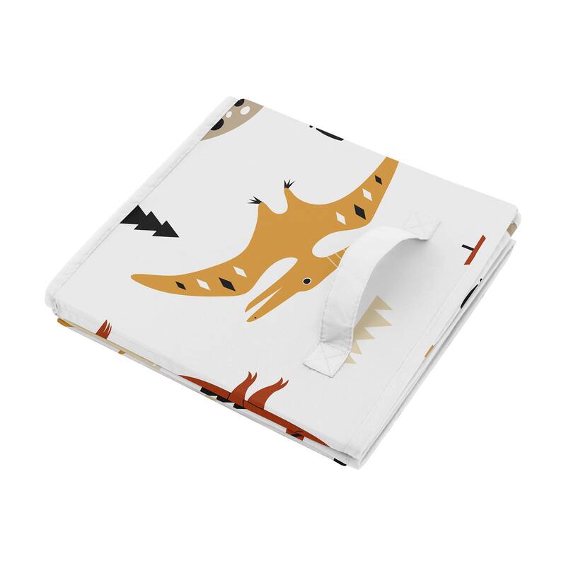 Mod Dino Foldable Fabric Storage Bins - Orange Tan Rust Taupe Mustard Yellow Beige Brown Black Modern Dinosaur Boho Dinosaurs