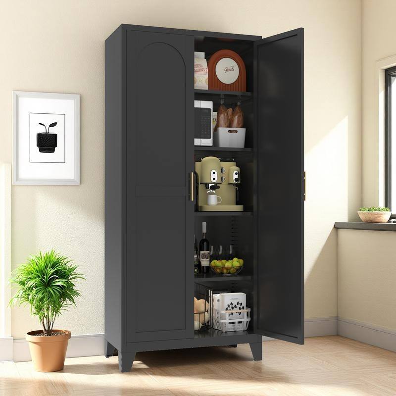 Two-Door Metal Storage Cabinet with Adjustable Shelves – Perfect for Bedroom, Living Room, or Kitchen‌ - Black - 71'' 