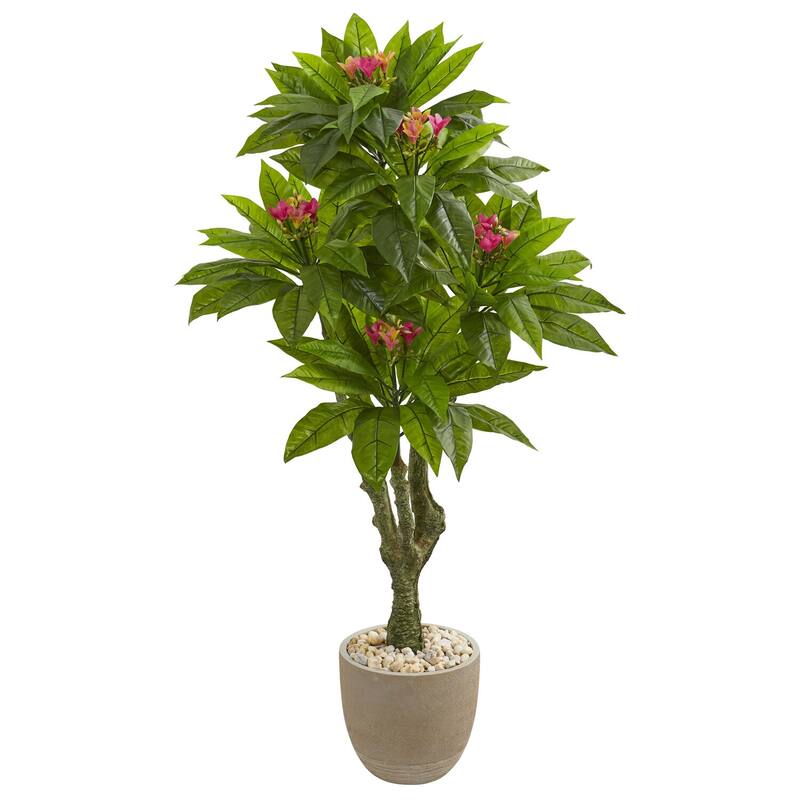 Artificial Plumeria Tree 5ft Indoor Outdoor UV Resistant Plant in Planter - Green - 51-60 Inches