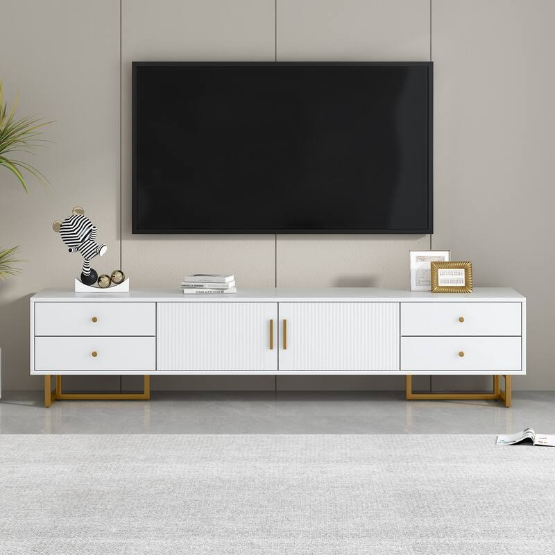 Wood TV Stand for 65" TV, Entertainment Center w/ Lrregular Legs TV Media Console Table w/ Storage, TV Console Cabinet - White