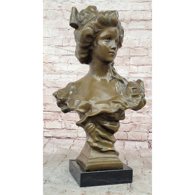 Bronze Bust Of A 19Th Century Young Woman On Marble Base Signed Original Thomas 21 Inches X 11 Inches