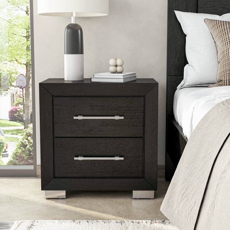 Furniture of America Alaric Modern Black Solid Wood 3-Piece Bedroom Set with 69-inch Makeup Vanity and Nightstand