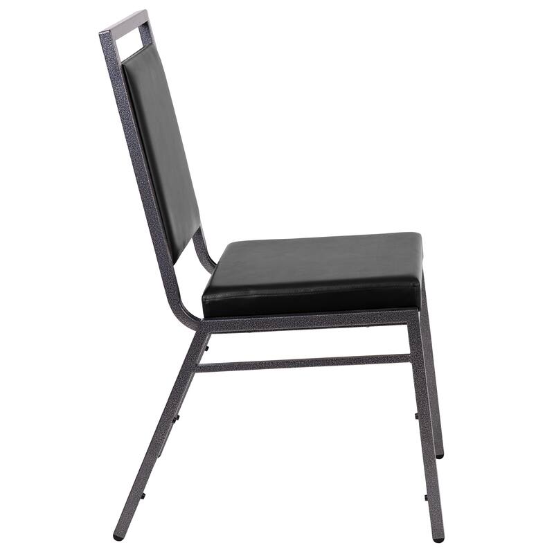 2 Pack Square Back Stacking Banquet Chair with Silvervein Frame