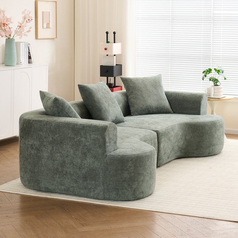 Cotton & Linen Fabric Deep Seat Curved Sectional Sofa with Pillows