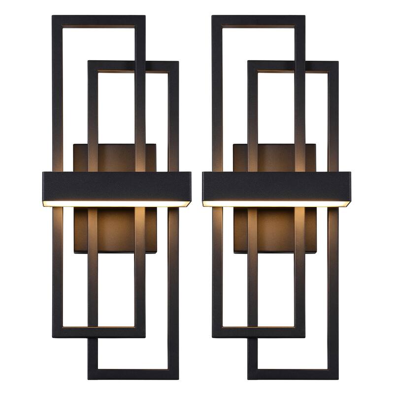 Modern Geometric Matte Black LED Flush Mount Wall Sconce - 2Pack/20inch