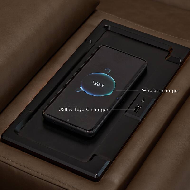 6PCS, 2 Power Recliners, Faux Leather Sectional with Adjustable Headrests, Dodble Width Seat, Wireless Charging and Reading Lamp
