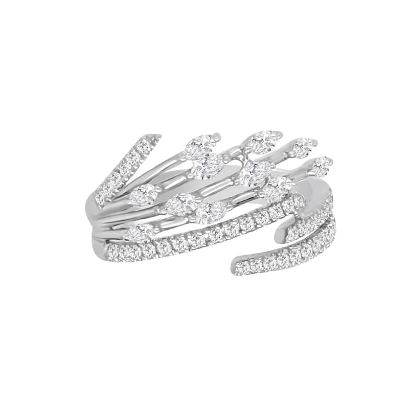 Auriya 14k Gold Lab Grown Marquise and Round Diamond Feather Bypass Ring 0.60 ct. tw. (F-G, VS) - 7 - White