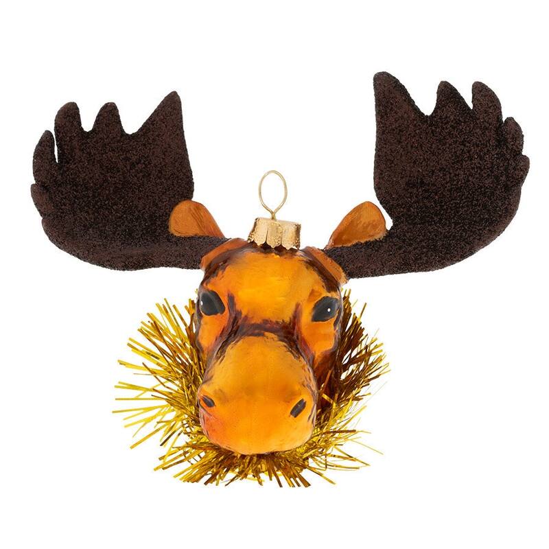 4.5" Brown Glitter Antler Moose with Tinsel Necktie Christmas Ornament
