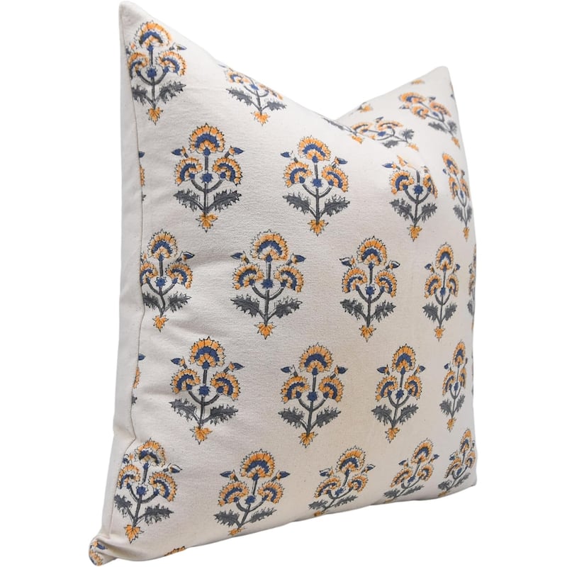 Fabdivine Cotton Block Print Floral Cushion or Pillow Cover for Farmhouse Decor, Traffic Light