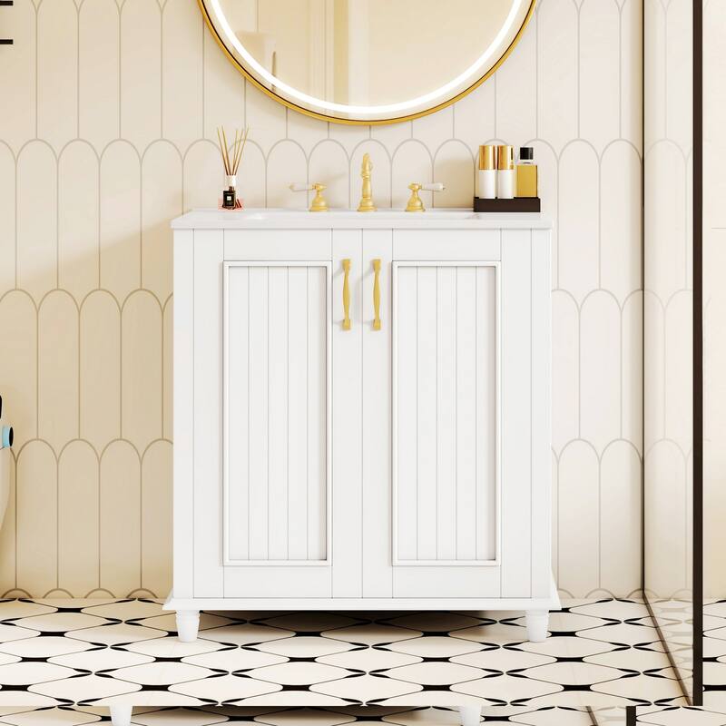 30 Inch Freestanding Bathroom Vanity with Ceramic Sink,Hidden Drawer,for Enhanced Storage and Durability - White