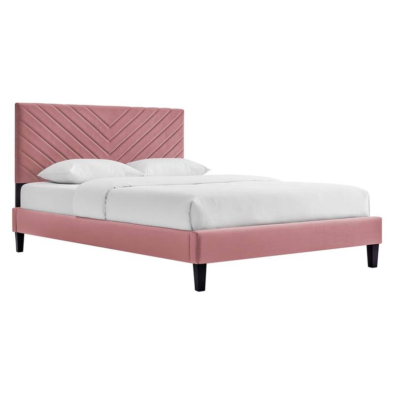Roxanne Performance Velvet Platform Bed With Black Wood Legs