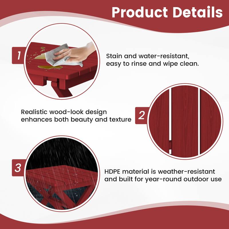 Outdoor Patio HDPE Foldable Side Table, Waterproof & Weather Resistant