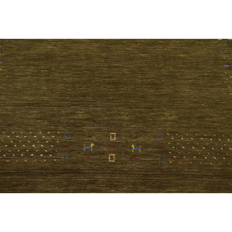 Hand Knotted Oriental 100% Wool Carpet Tribal Animal Pictorial Green Gabbeh Area Rug - 6' 0'' X 5' 10''