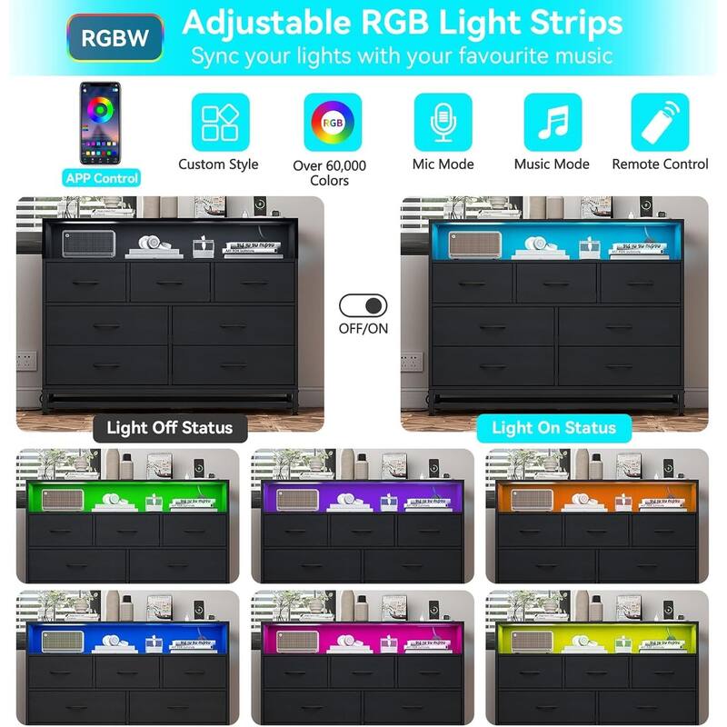 Wooden Long Dresser with Led Lights