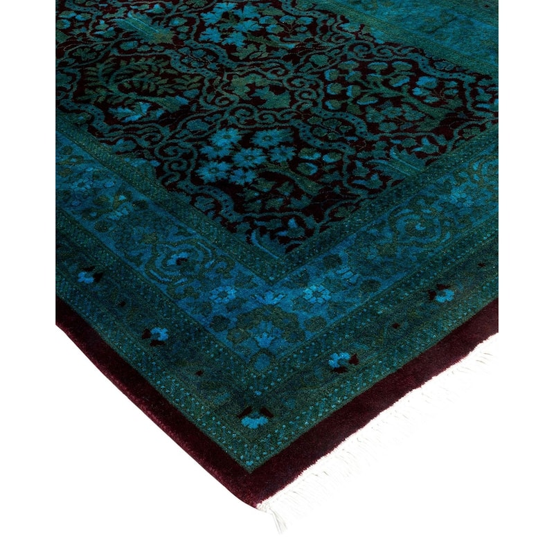 Overton Hand Knotted Wool Vintage Inspired Modern Contemporary Overdyed Blue Runner Rug - 2' 6" x 12' 0"