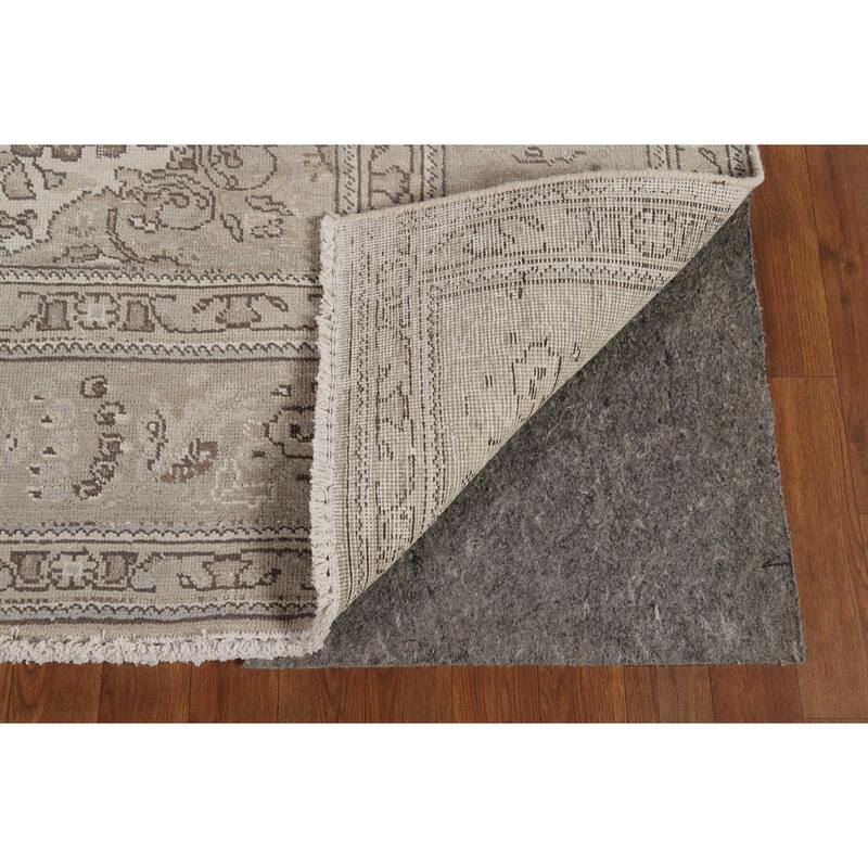Distressed Tabriz Vintage Persian Rug Handmade Beige Wool Carpet - 8'1" x 11'4"