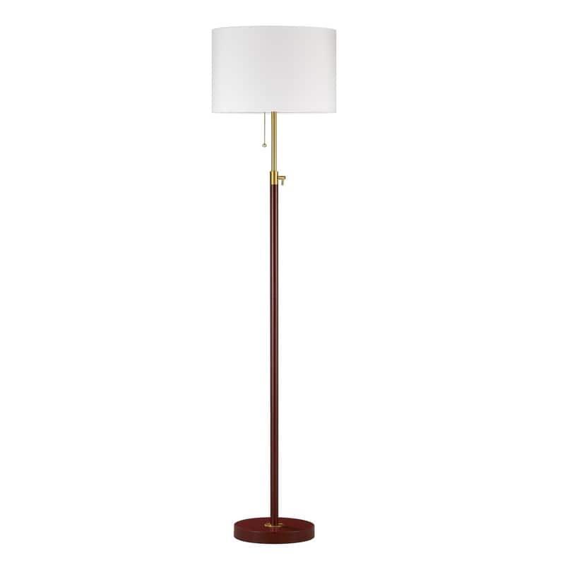 KAWOTI 64.5" Red Wood & Antique Brass Adjustable Floor Lamp