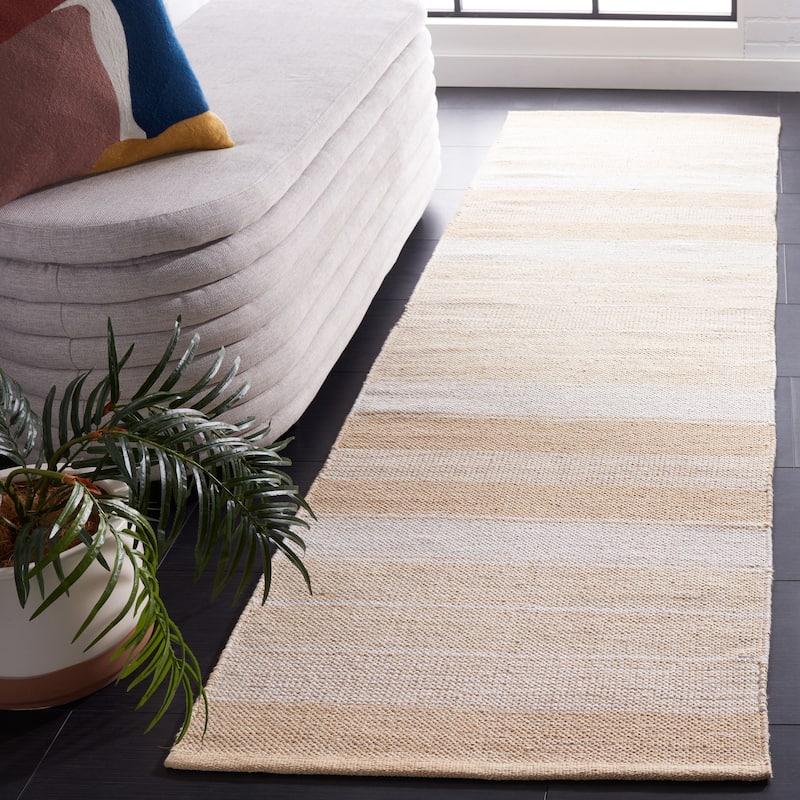 SAFAVIEH Handmade Flatweave Striped Chana Xanthe Cotton Rug - 2'3" x 8' Runner - Ivory/Gold