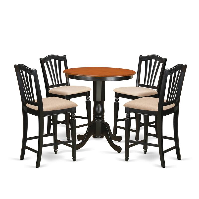East West Furniture 5 Piece Kitchen Table Set- a Round Table with Pedestal and 4 Dining Chairs, Black & Cherry(Seat Option)