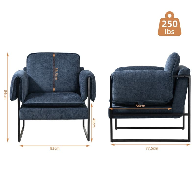 XINMICS Mid-Century Modern Accent Chair, Upholstered Armchair with Armrests and Metal Frame for Living Room, Bedroom