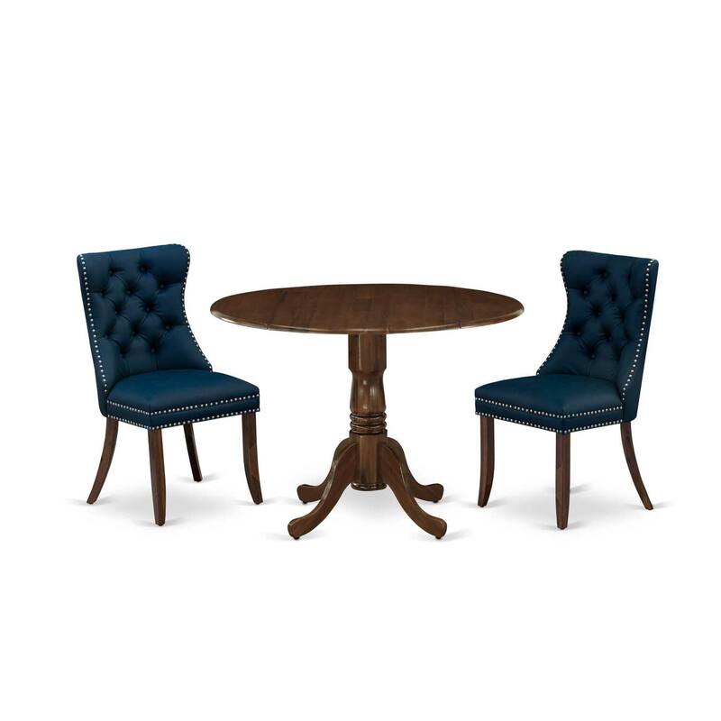 3-Piece Antique Walnut Finish Solid Wood Top-Round Dining Room Set -Seats 4
