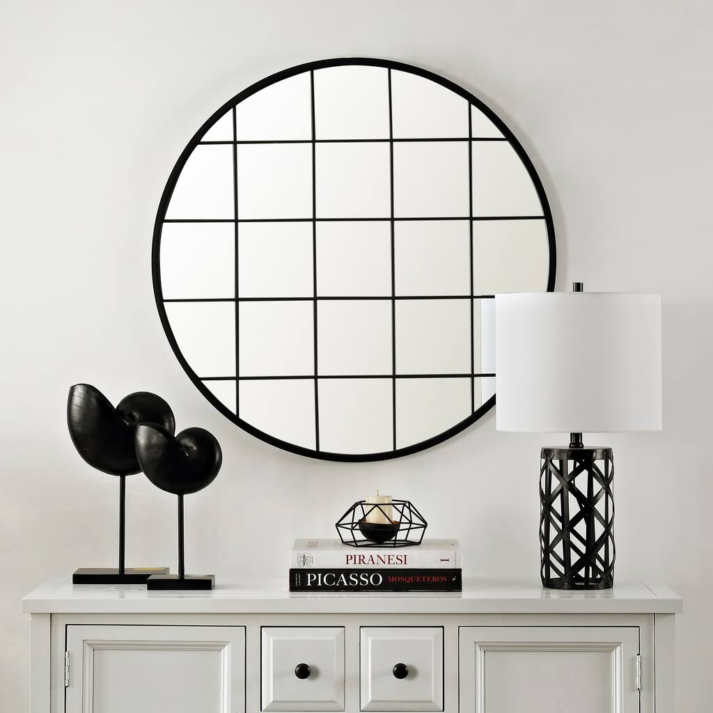 SAFAVIEH Lizbeth 36-inch Black Grid Round Wall Accent Mirror - 32" x 1.3" x 32" - 32Wx1Dx32H