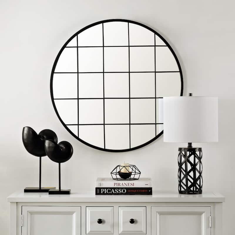 SAFAVIEH Simmie 36-inch Black Grid Round Wall Accent Mirror - 32" x 1.3" x 32"