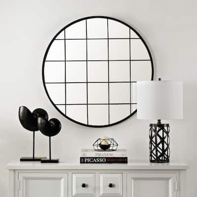 SAFAVIEH Simmie 36-inch Black Grid Round Wall Accent Mirror - 32" x 1.3" x 32"