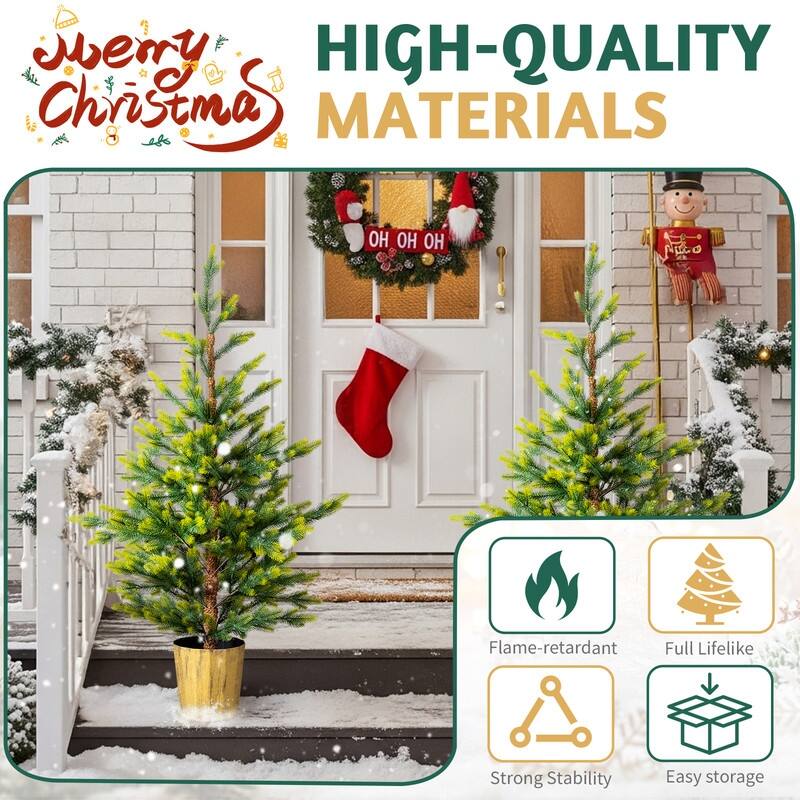 2 Pack 4 FT Dual Tone Artificial Christmas Tree with Pot Stand, Potted Xmas Pine Tree with 119 Branch Tips for Holiday Party