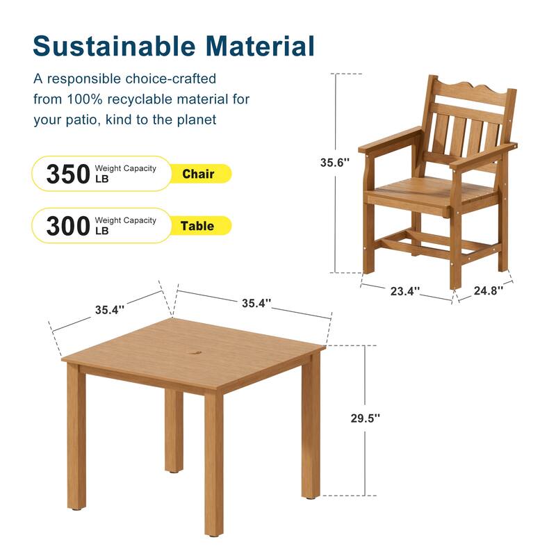 HIPS Outdoor Dining Set, Ergonomic Patio Chairs and Table(Set of 5)