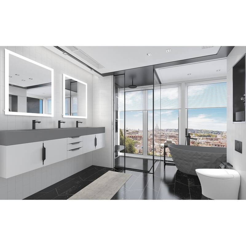 Nile 84" Wall Mounted Bathroom Vanity Set gr/ Gray Top