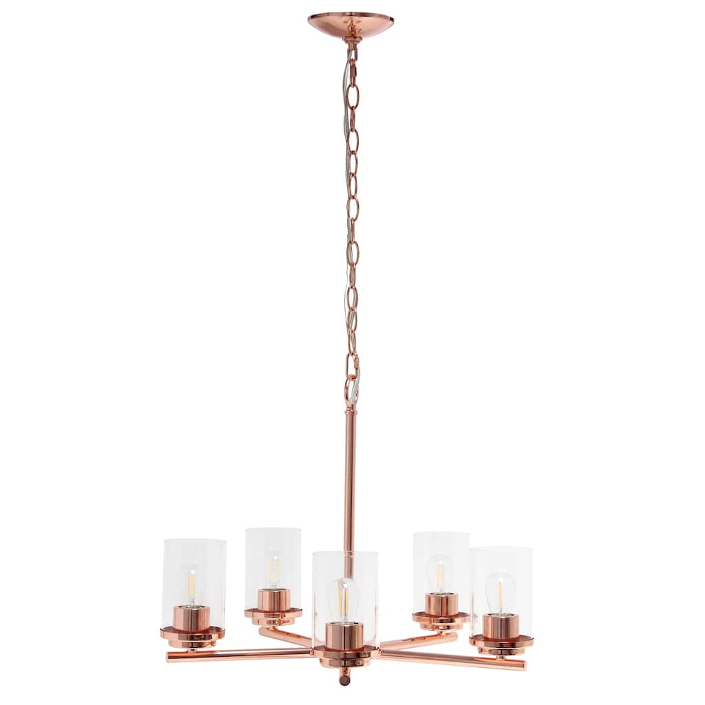Modern 5-Light Pendant Chandelier - Rose Gold Metal & Glass, 20.5" Contemporary Lighting - 5.25