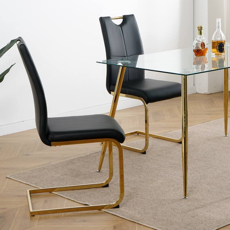 Modern Set of 2 Dining Chairs with Leather Cushioned Seat, Chrome Metal Legs, for Dining Room, Living Room, and Bedroom