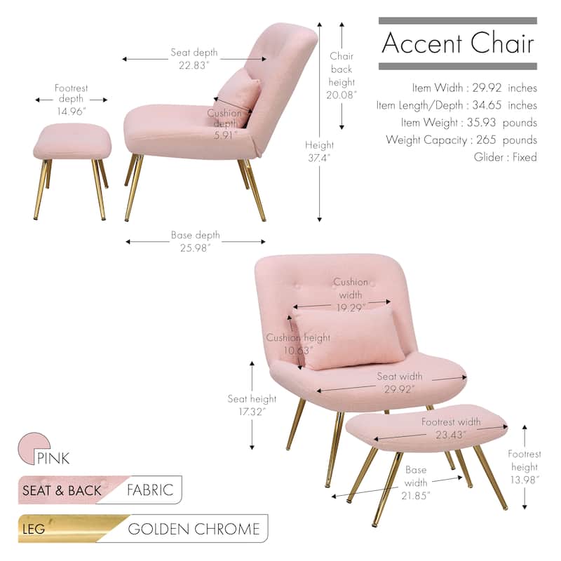Porthos Home Quinn Accent Chair with Footrest and Pillow, Fabric Upholstery, Gold Legs