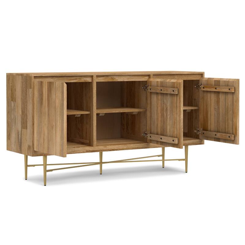 Simpli Home Fallon SOLID MANGO WOOD & Iron 60x18" Rectangle Contemporary Sideboard Buffet in Natural - 60 inch Wide
