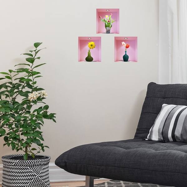 Shop 3pcs Bottle Flower 3d Wall Sticker Removable Self Sticky