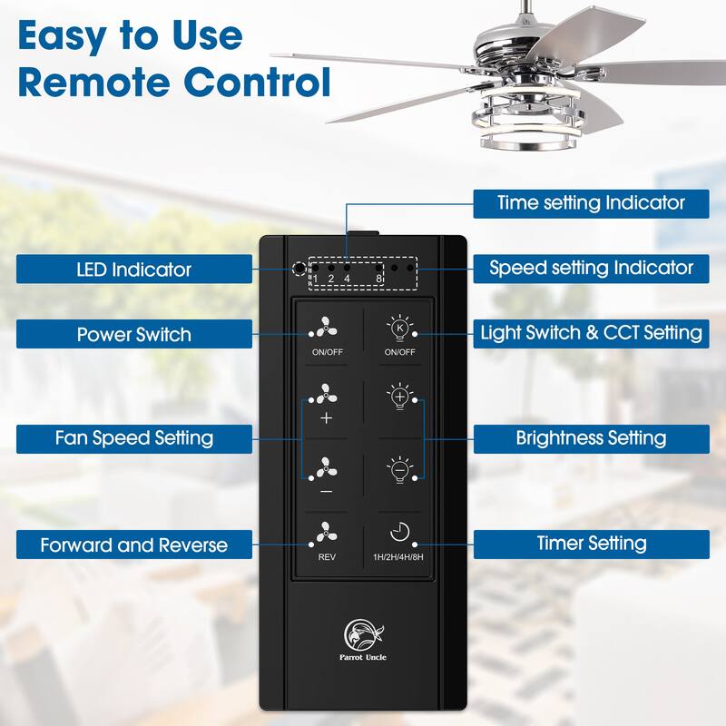 52" Farmhouse Chrome Integrated LED Dimmable Ceiling Fan with Light and Remote - 52 in. W x 52 in. D x 13 in. H