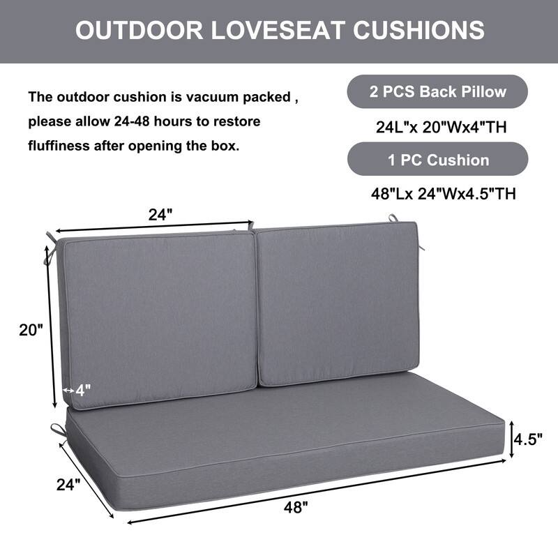 Outdoor Loveseat Cushion Set (Set of 1 Seats,48x24in, 2 Backs,24x18in )