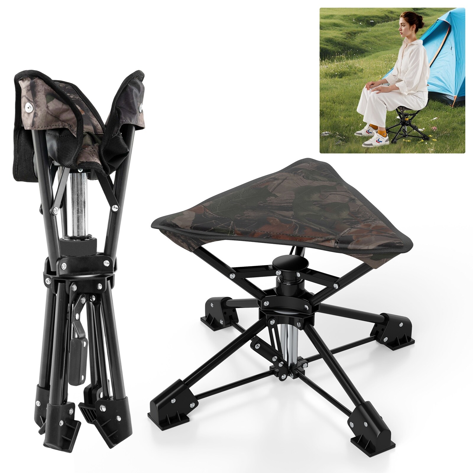 Gymax 360 degree Swivel Camping Stool Foldable Outdoor Chair w/Oxford