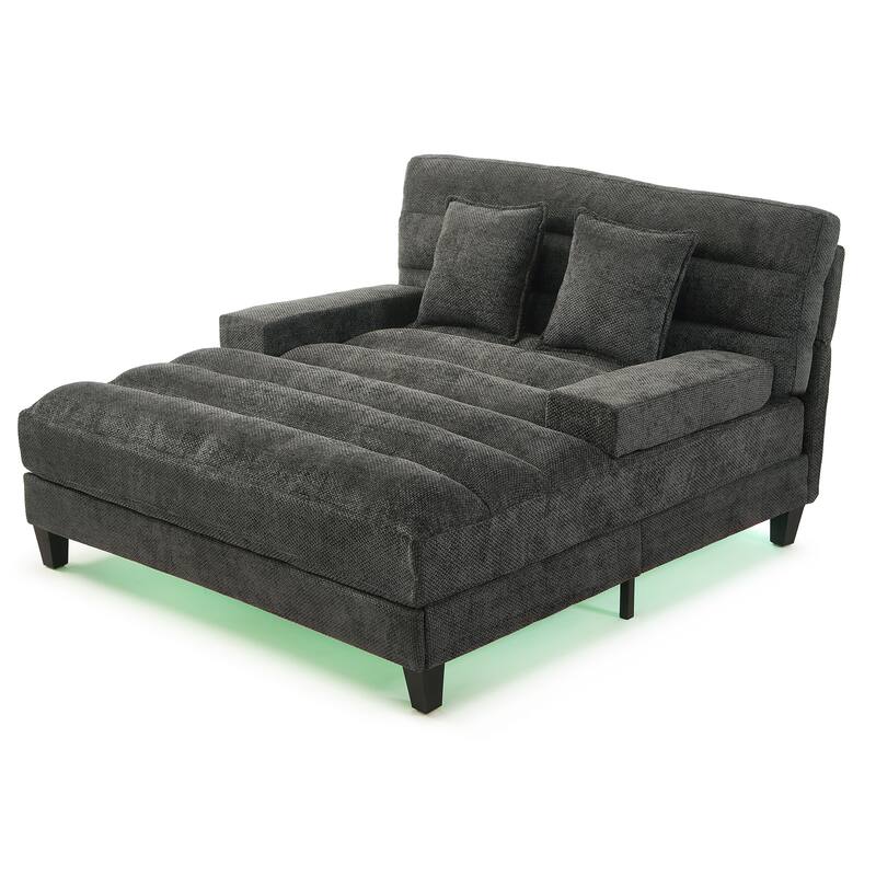 Modern Chaise Lounge Sofa 57.1" Sofa Bed Chenille Upholstered Lounge Sofa Chair